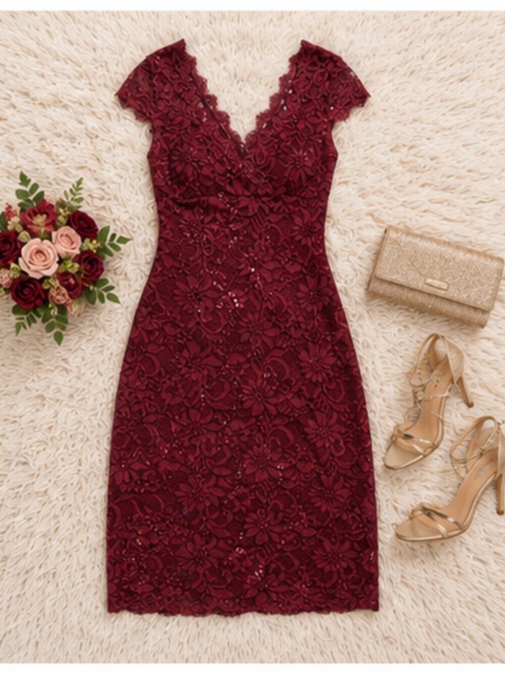 Jump Burgundy Lace Sequin Bodycon Cocktail Dress Size S NWT